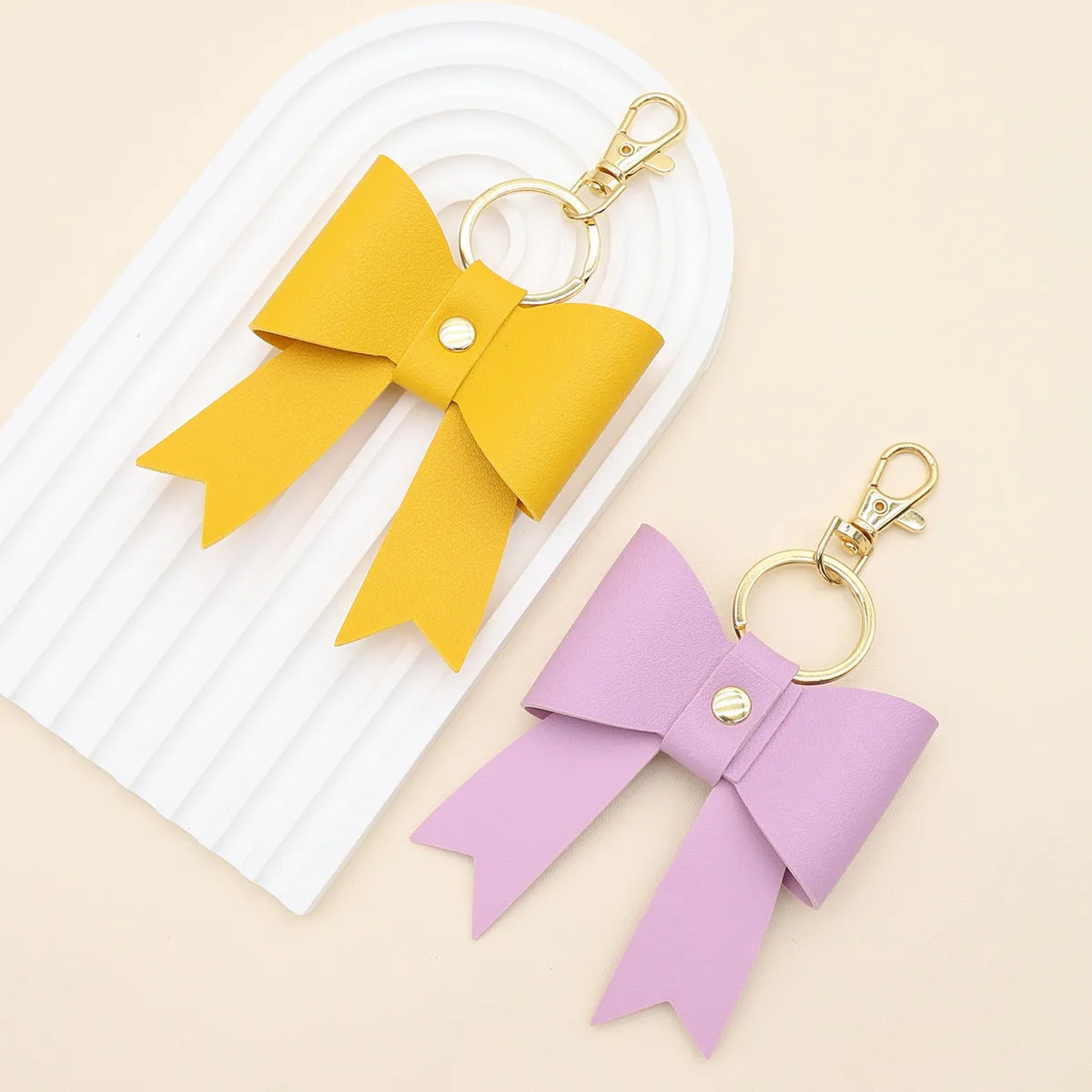 Simple PU Leather Bow Keychain Bag Pendant Sweet Butterfly Insect Ornament