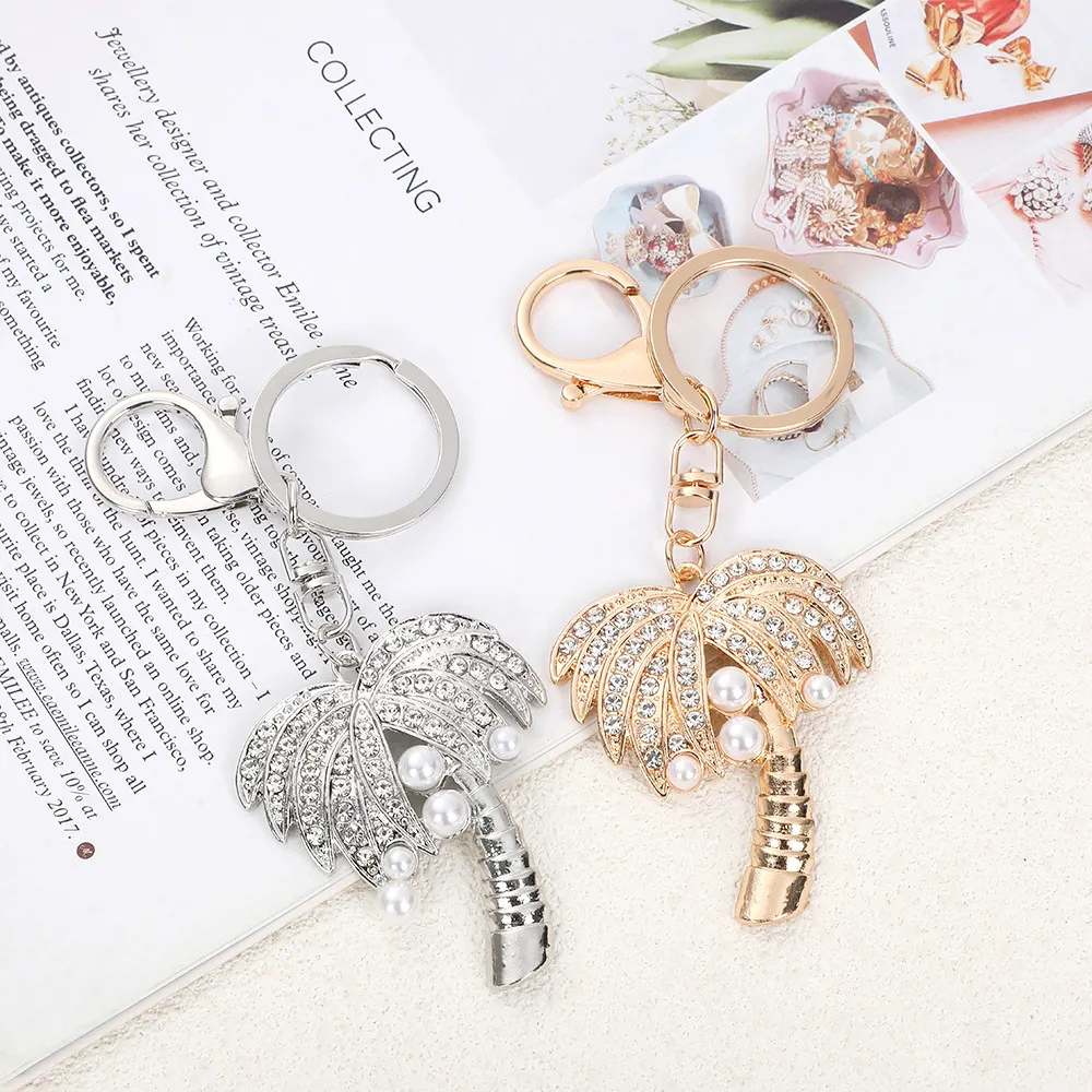 Creative Rhinestone Coconut Tree Key Chain Pendant Modern Simplicity Zinc Alloy Keychains