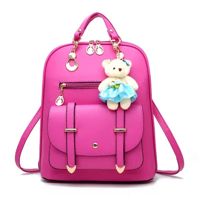 Fashion Women College Style Travel Backpack PU Solid Color Below 20L