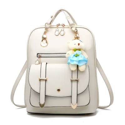 Fashion Women College Style Travel Backpack PU Solid Color Below 20L