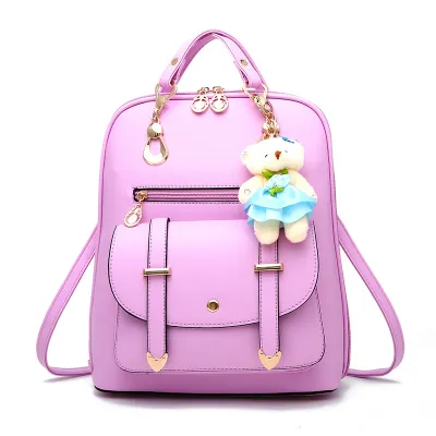 Fashion Women College Style Travel Backpack PU Solid Color Below 20L