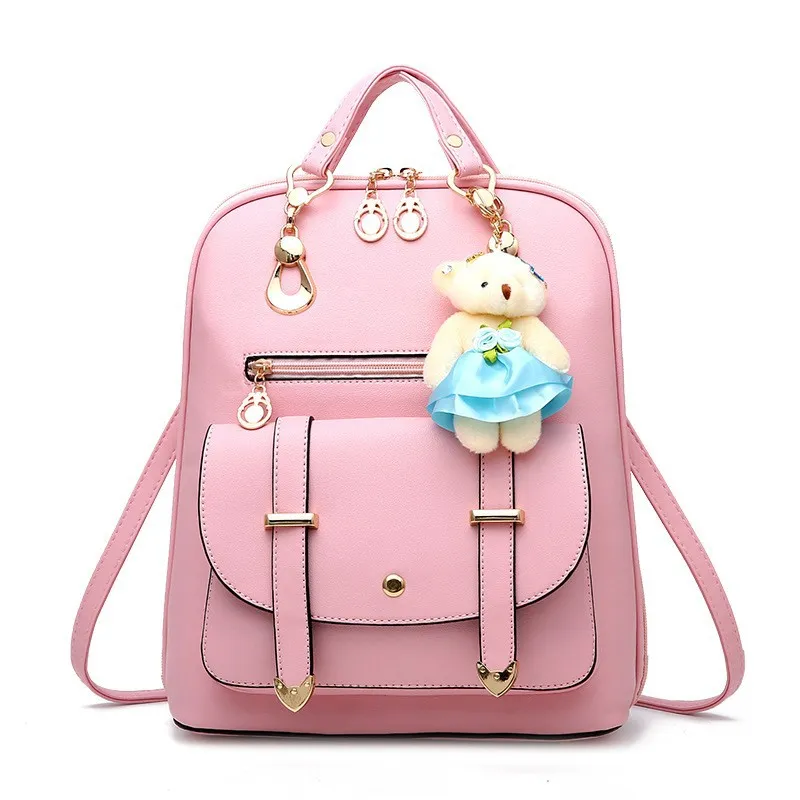 Fashion Women College Style Travel Backpack PU Solid Color Below 20L