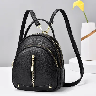 Women Fashion College Style Large Capacity Travel Backpack Fresh And Sweet PU Shell Round