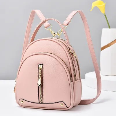 Women Fashion College Style Large Capacity Travel Backpack Fresh And Sweet PU Shell Round