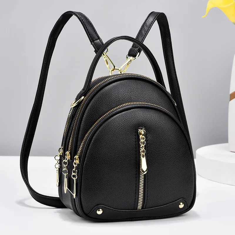 Women Fashion College Style Large Capacity Travel Backpack Fresh And Sweet PU Shell Round