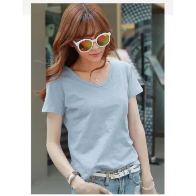 Women's Casual Cotton Slub V-Neck Short Sleeve Loose T-Shirt