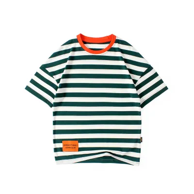 Boys Fashion Casual Stripe Short-Sleeve Crewneck T-Shirt