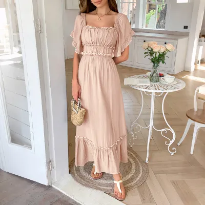 Women Casual Vacation Short Sleeve Maxi Dress
