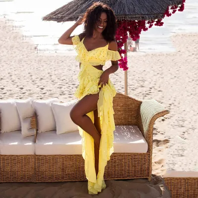 Women Fashion Sequins Vacation Ruffled Maxi Dress