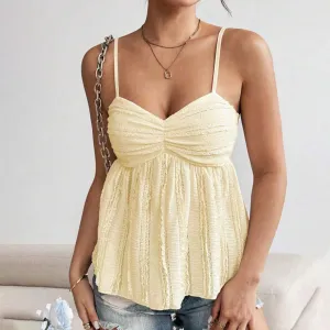 Women Fashion Sexy Solid Color Ruffle Camisole Tank Top