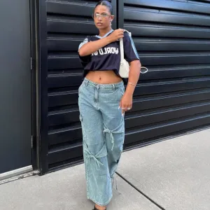 Y2K Women Fashion Bow Wide Leg Jeans