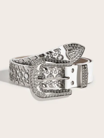 Women Fashion Punk Rivet Rhinestone Wide PU Leather Belt