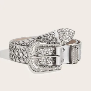 Women Fashion Punk Rivet Rhinestone Wide PU Leather Belt