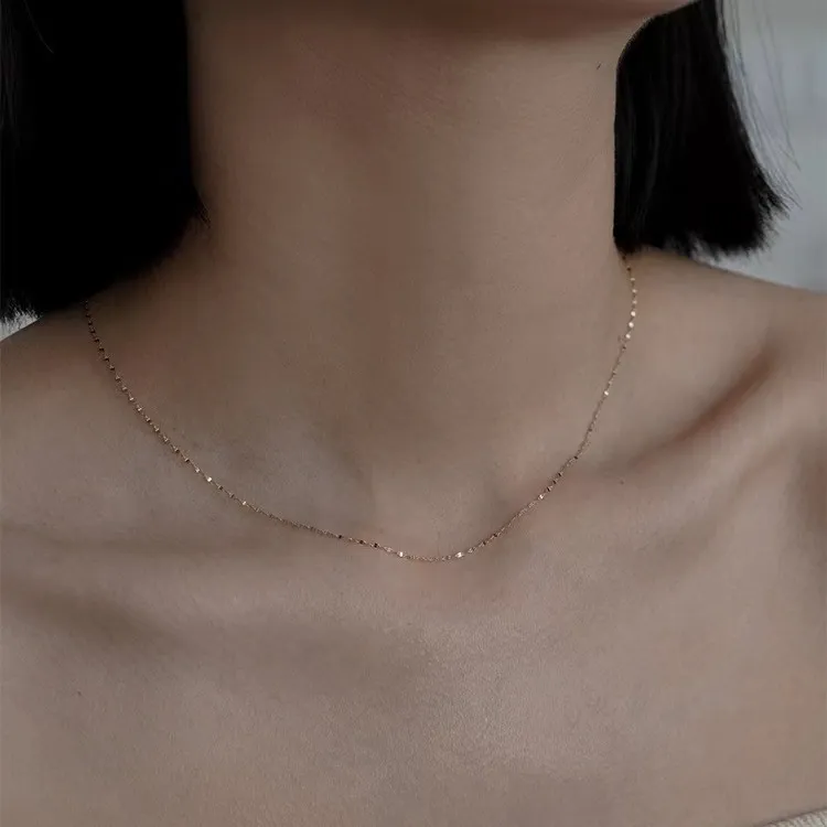 Women Fashion Simple S925 Sterling Silver Plated 14k Gold Chain Necklace
