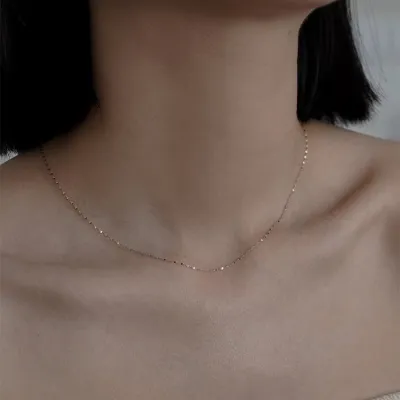 Women Fashion Simple S925 Sterling Silver Plated 14k Gold Chain Necklace