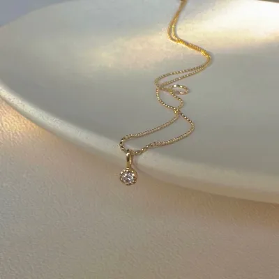 Women's Fashion Simple S925 Sterling Silver Plated 14K Gold Zircon Pendant Necklace