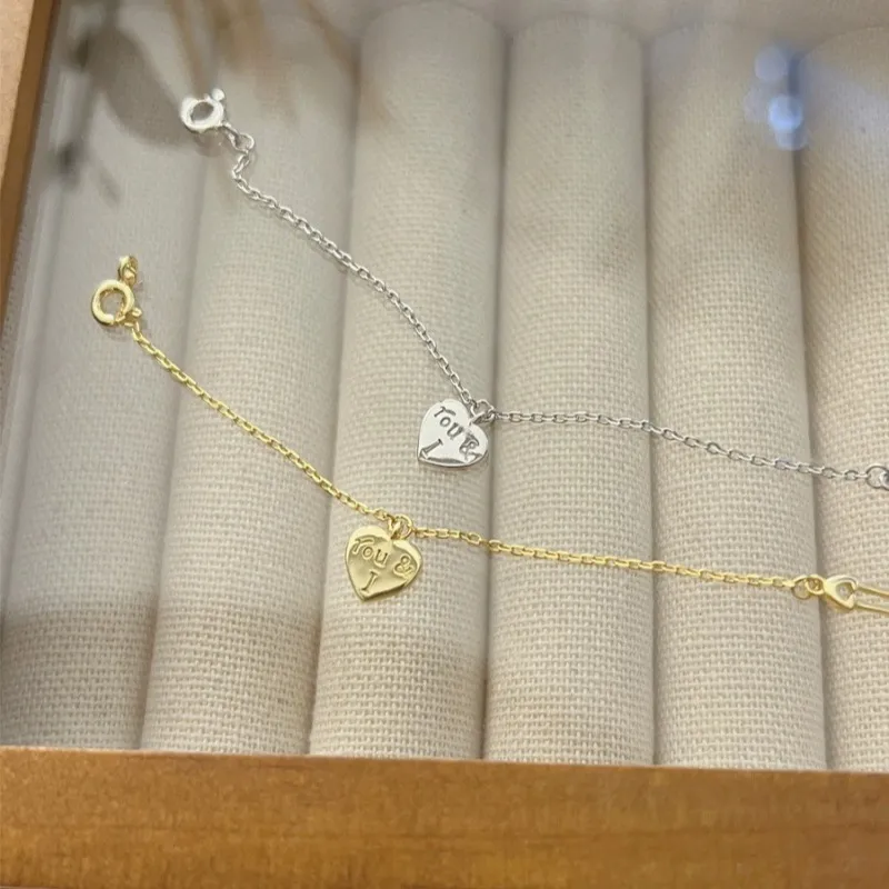 Women Fashion Love Heart S925 Silver Plated 14k Gold Bracelet