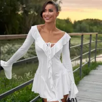 Vestido mini con cremallera y cuello halter sin mangas de color liso a la moda para mujer