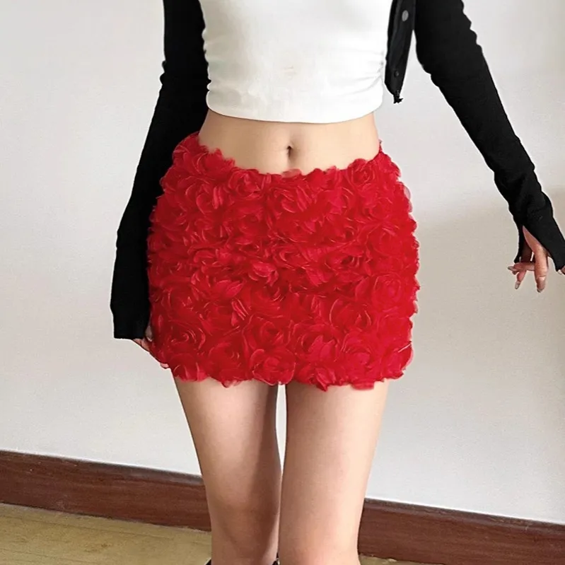 Women Fashion Sexy Creative Solid Color Floral Skirt