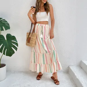 Women Casual Boho Geometric Print Loose A-Line Skirt