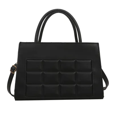 Elegant Retro Contrast Color PU Handbag with Check Indentation