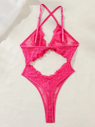 Women Sexy Lace Mesh Hollow-Out Bra Set Solid Color