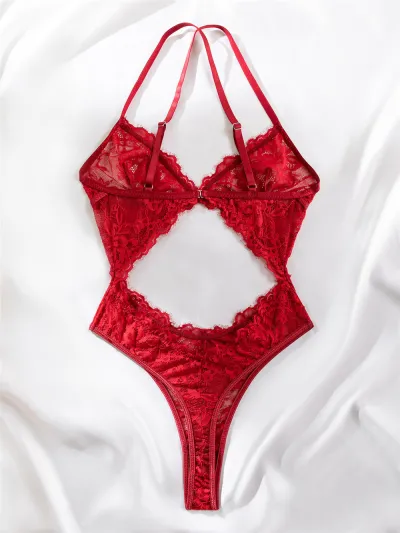 Women Sexy Lace Mesh Hollow-Out Bra Set Solid Color