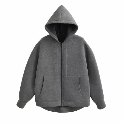 Autumn And Winter Women's Casual Solid Color Zipper Hoodie Coats