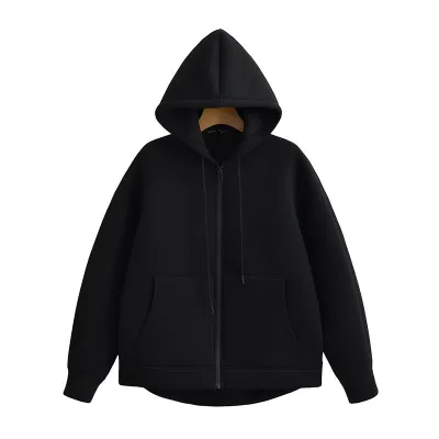 Autumn And Winter Women's Casual Solid Color Zipper Hoodie Coats