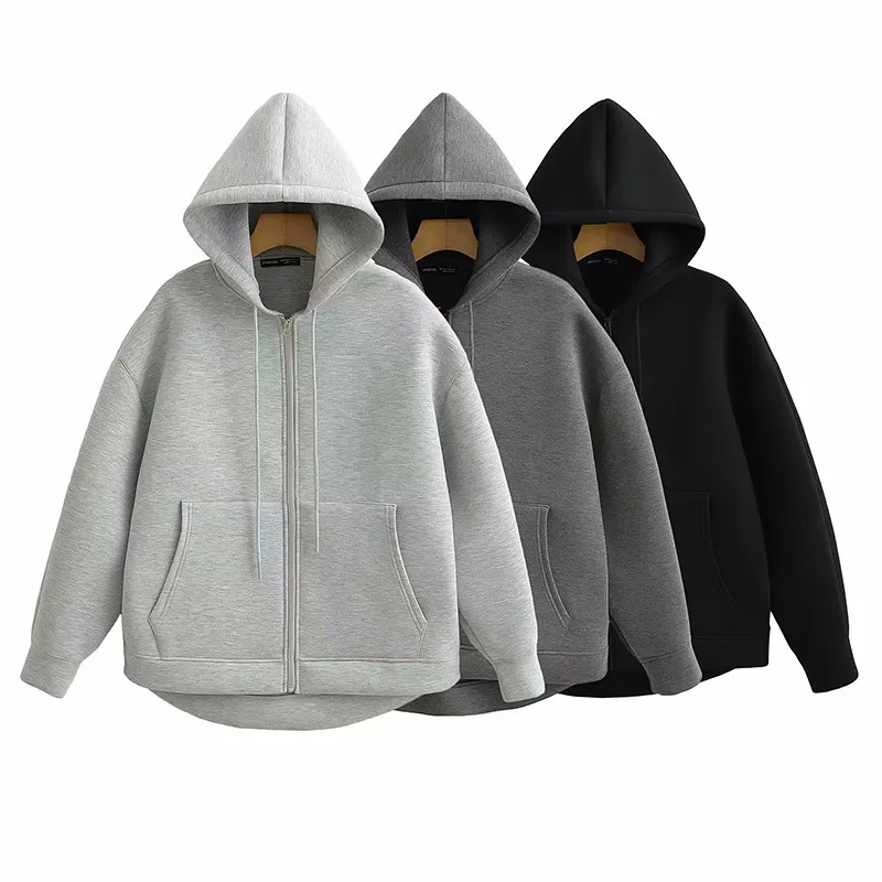 Autumn And Winter Women's Casual Solid Color Zipper Hoodie Coats