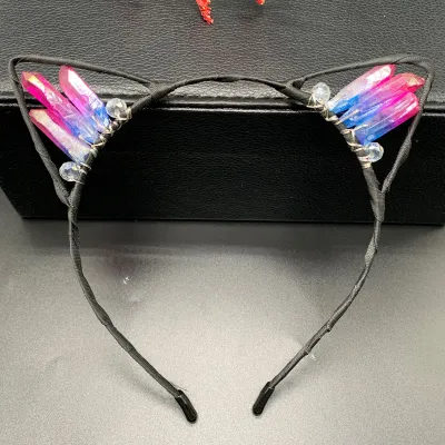 Women Fashion Crystal Cat Ears Handmade Crown Hair Band