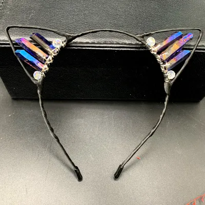 Women Fashion Crystal Cat Ears Handmade Crown Hair Band