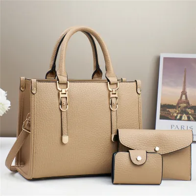 Large Capacity Women PU Tote Bag Handbag Set with Zipper Closure