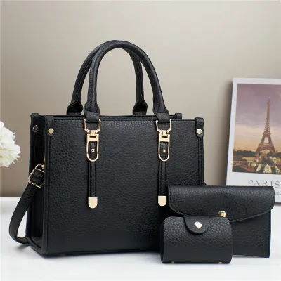 Large Capacity Women PU Tote Bag Handbag Set with Zipper Closure