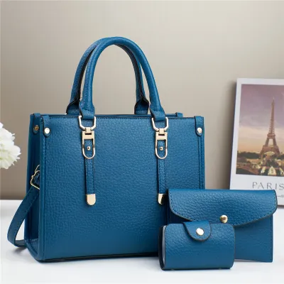 Large Capacity Women PU Tote Bag Handbag Set with Zipper Closure