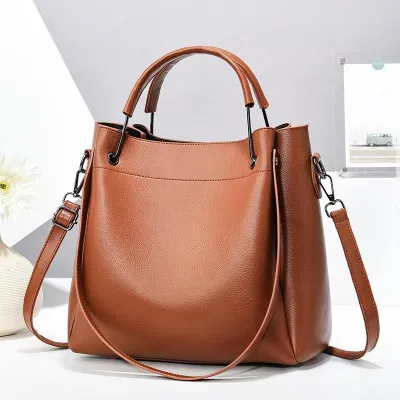 Women Retro Color Blocking Large Capacity Street Style PU Bucket Handbag