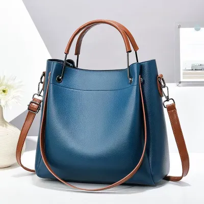 Women Retro Color Blocking Large Capacity Street Style PU Bucket Handbag