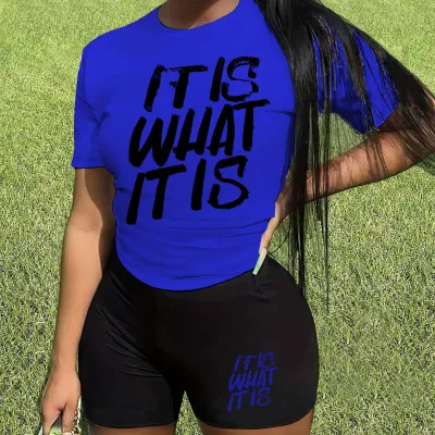 Women's Printed Athleisure Shorts Set with Round-Neck T-Shirt