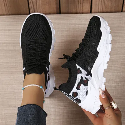 Women Fashion Casual Fly-Woven Breathable Lace-Up Thick Soled Sneaker