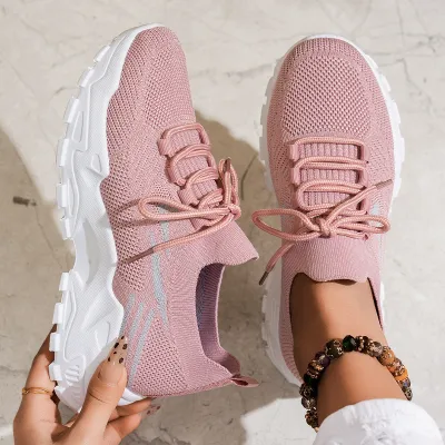 Women's Fashion Casual Fly-Woven Breathable Thick Soled Sneakers