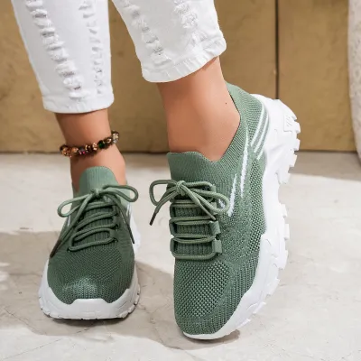 Women Fashion Casual Fly-Woven Breathable Thick Soled Sneakers