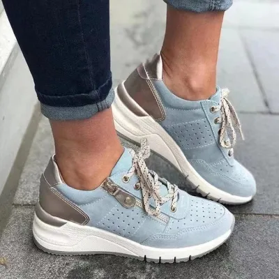 Women's Casual Solid Color Lace Up Platform Sneakers Low Top Rubber Sole