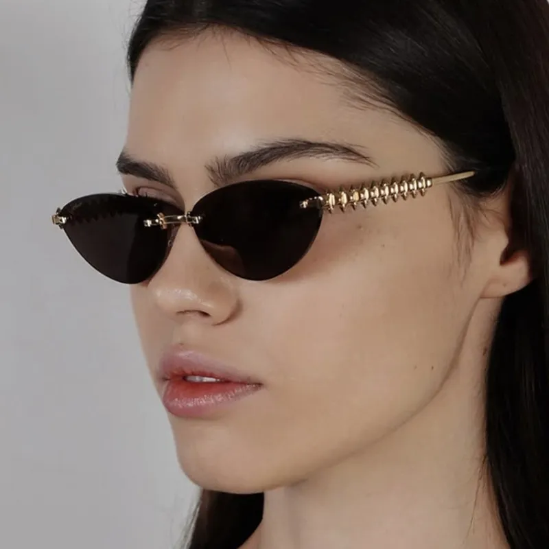 Women Fashion Rivet Triangle Cat Eye Frameless Sunglasses