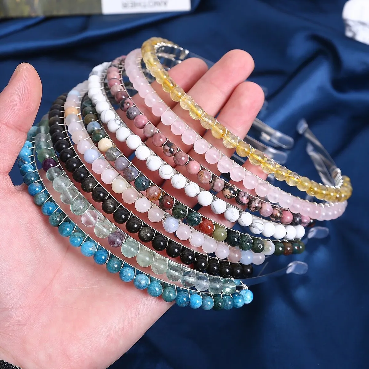 Women Fashion 6mm Natural Stone Crystal Hand-Wound Hair Band