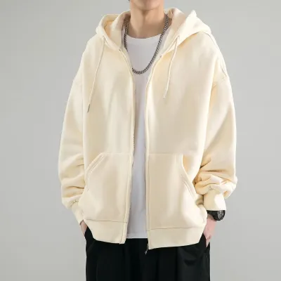 Men Fashion Casual Solid Color Autumn And Winter Long Sleeve Zipper Hoodie