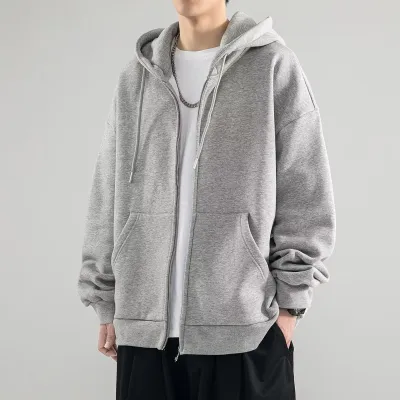Men Fashion Casual Solid Color Autumn And Winter Long Sleeve Zipper Hoodie