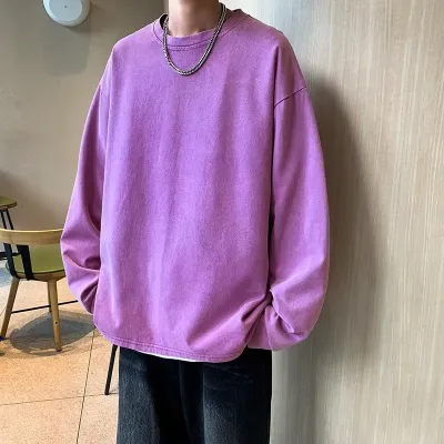 Men's Solid Color Cotton Raglan Sleeve Crewneck Sweatshirt
