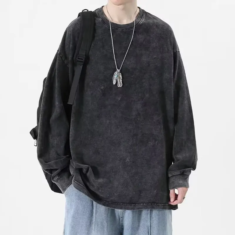 Men's Solid Color Cotton Raglan Sleeve Crewneck Sweatshirt