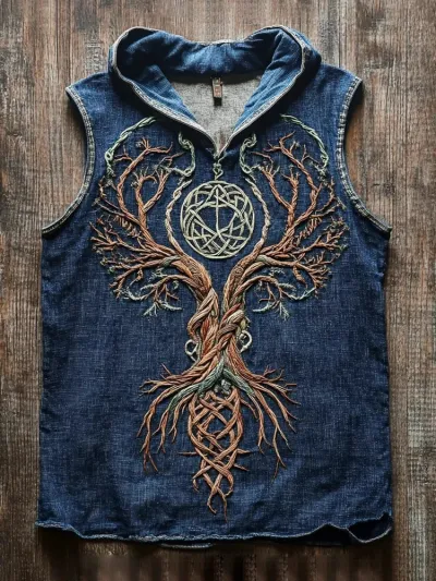 Men Fashion Casual 3D Digital Print Sleeveless Hoodie Loose Fit Polyester