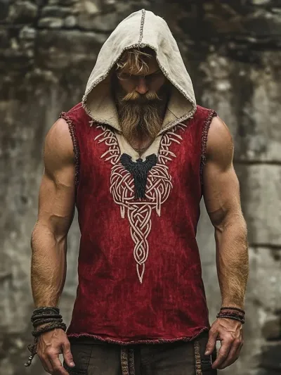 Men Fashion Casual 3D Digital Print Sleeveless Hoodie Loose Fit Polyester